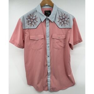 Back to the Future Men's XL Pink/White Colorblock Snap Shirt Embroidered Pockets